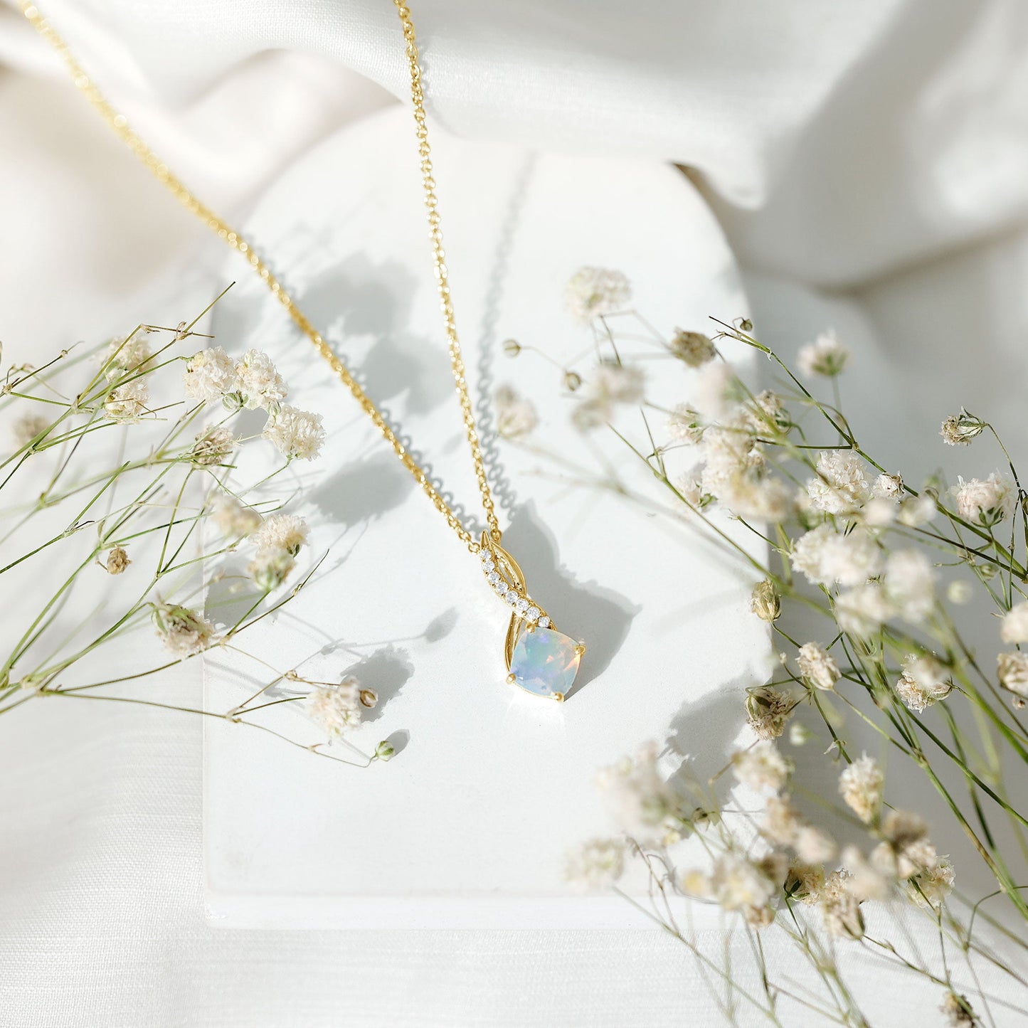 Ethiopian Opal Solitaire Infinity Necklace with Moissanite