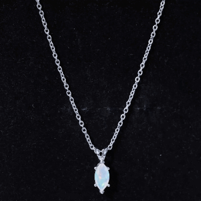 Marquise Cut 0.5 Carat Ethiopian Opal Solitaire Necklace with Silver Chain