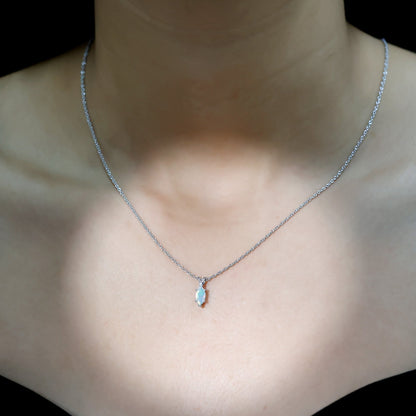 Marquise Cut 0.5 Carat Ethiopian Opal Solitaire Necklace with Silver Chain