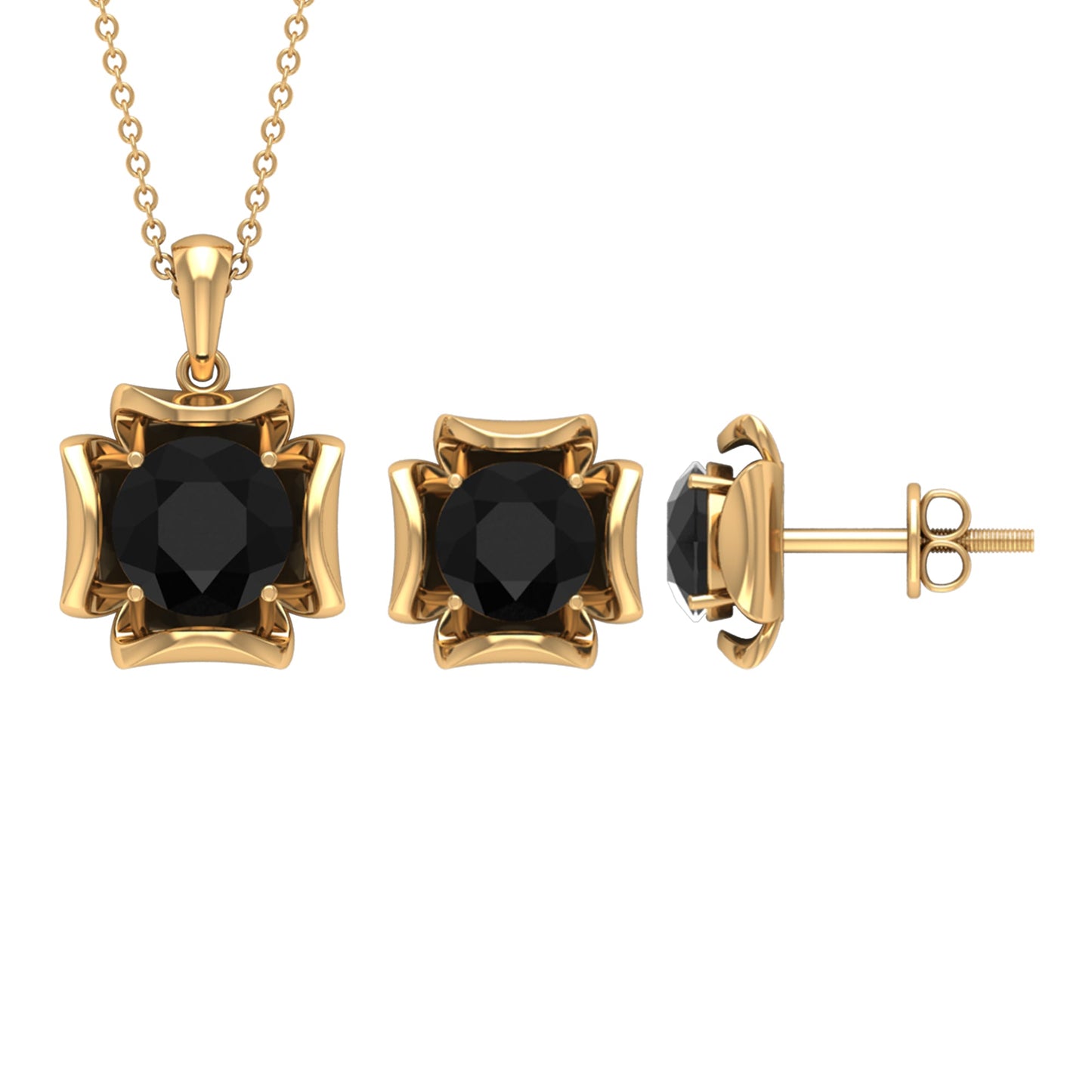 Certified Lab Grown Black Diamond Solitaire Necklace and Earrings Set