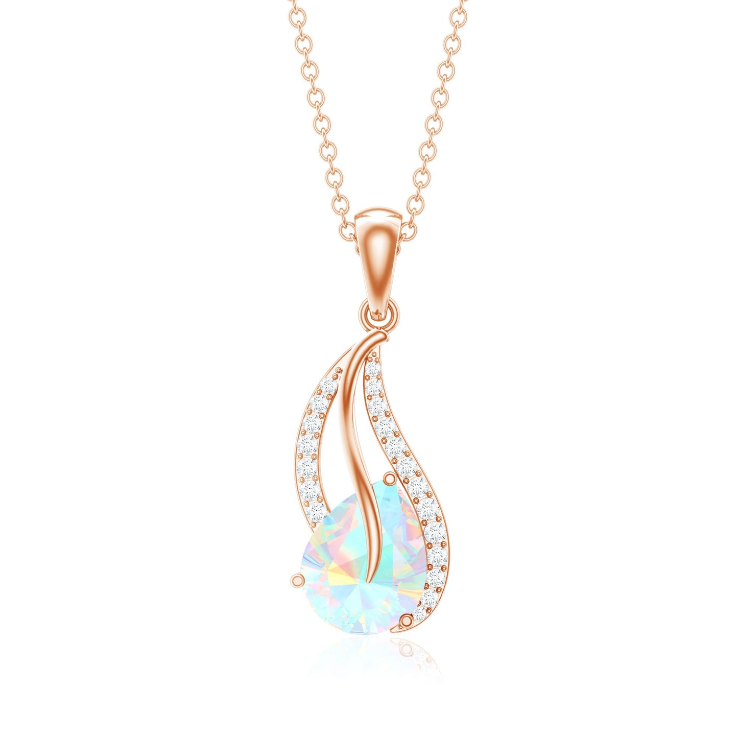 2 Carat Pear Shaped Ethiopian Opal and Diamond Leaf Pendant