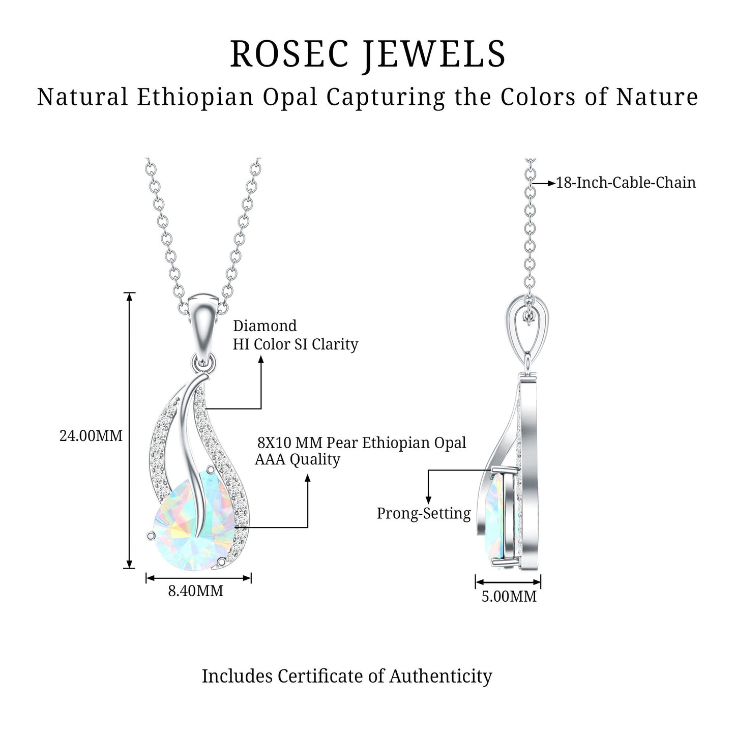 2 Carat Pear Shaped Ethiopian Opal and Diamond Leaf Pendant