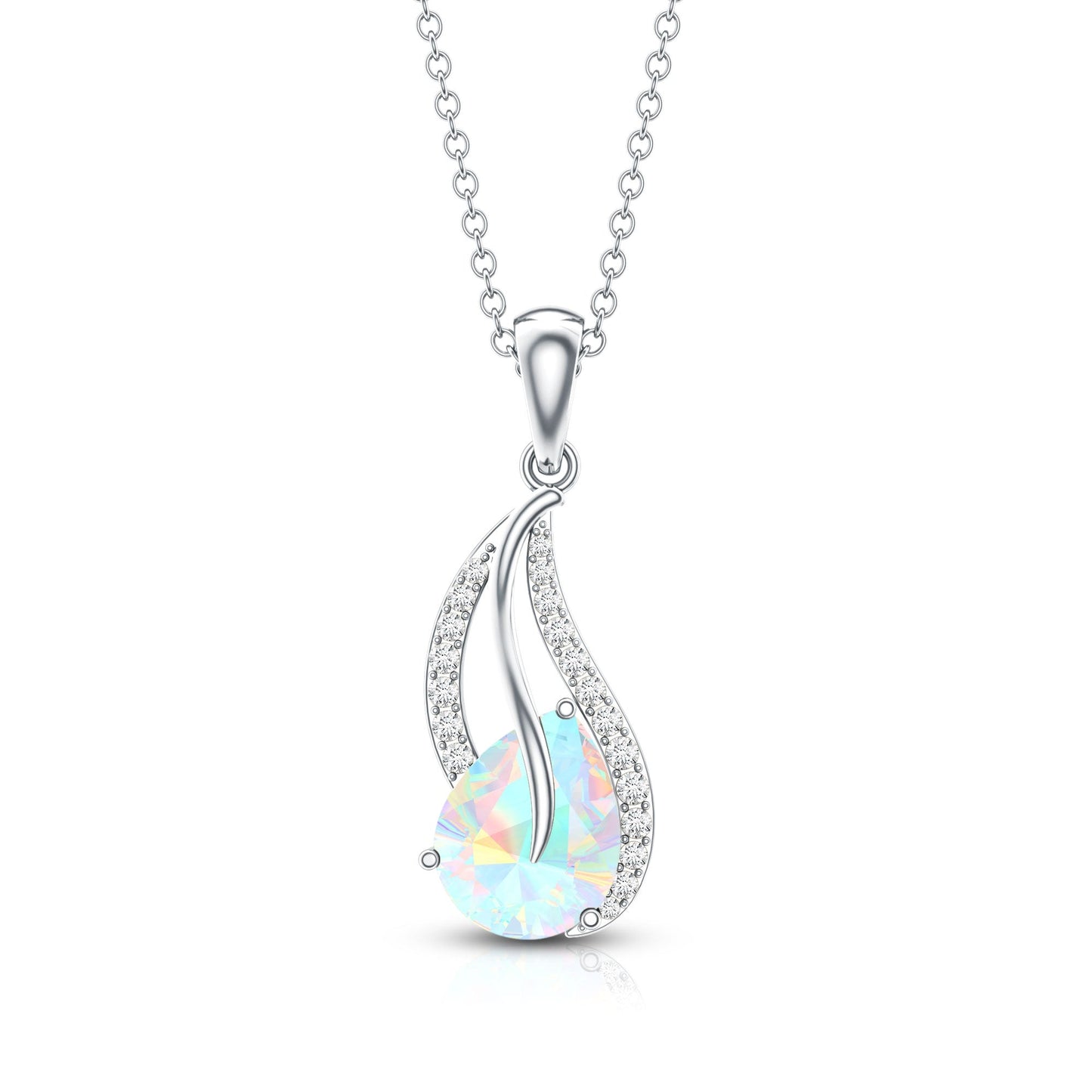 2 Carat Pear Shaped Ethiopian Opal and Diamond Leaf Pendant