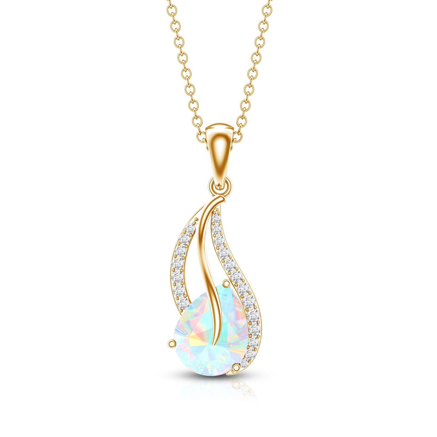 2 Carat Pear Shaped Ethiopian Opal and Diamond Leaf Pendant