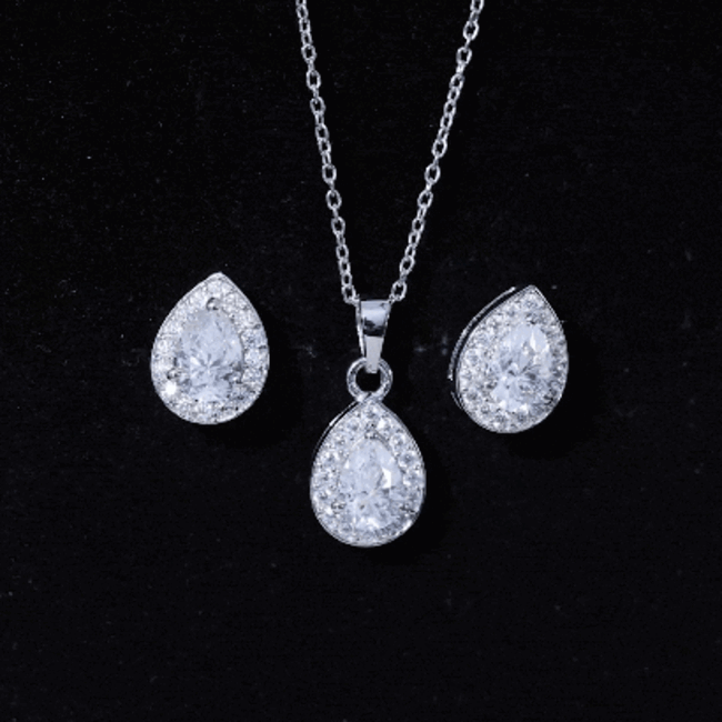 Sterling Silver Moissanite Teardrop Necklace and Earrings Set