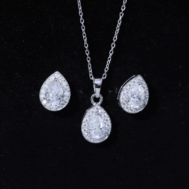 Sterling Silver Moissanite Teardrop Necklace and Earrings Set