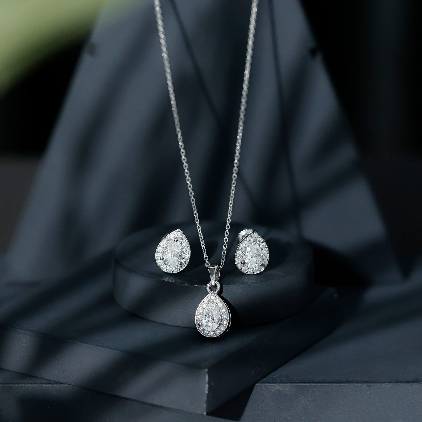 Sterling Silver Moissanite Teardrop Necklace and Earrings Set