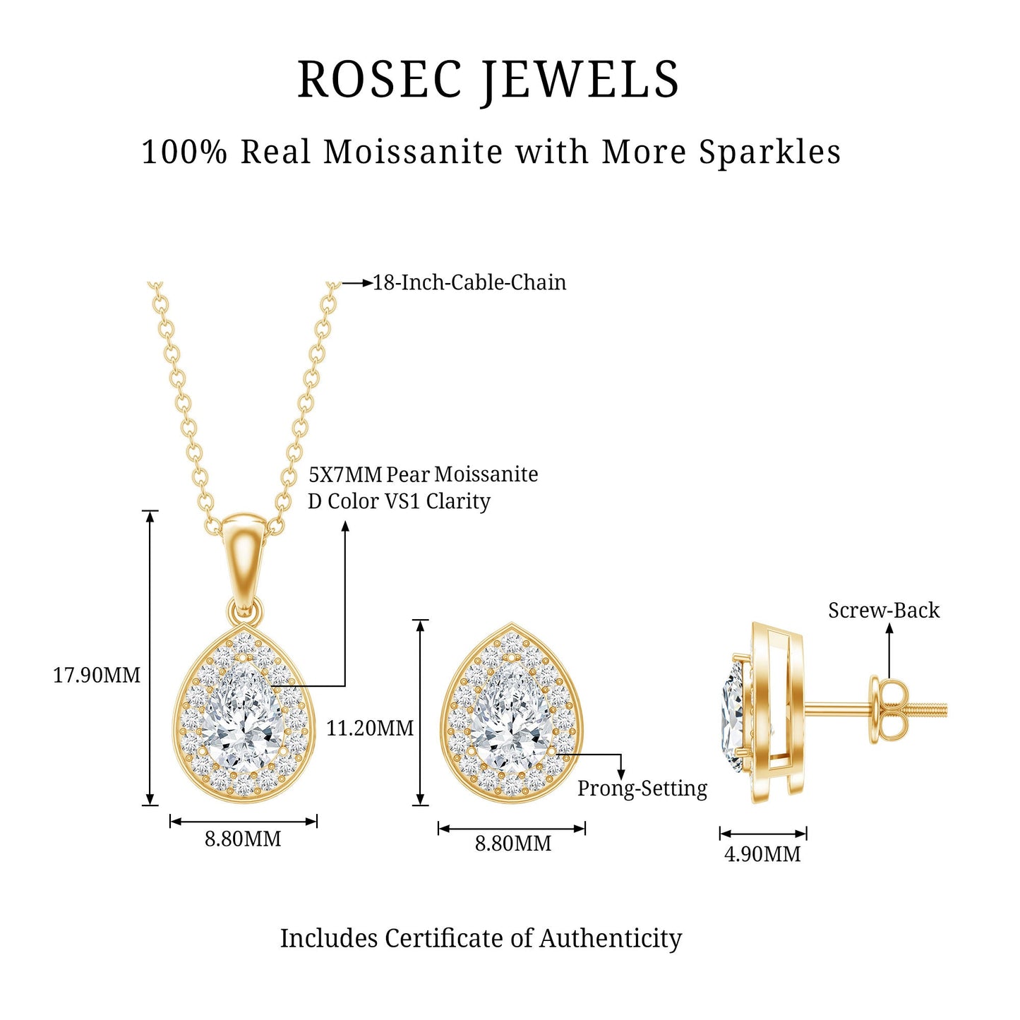Certified Moissanite Teardrop Jewelry Set