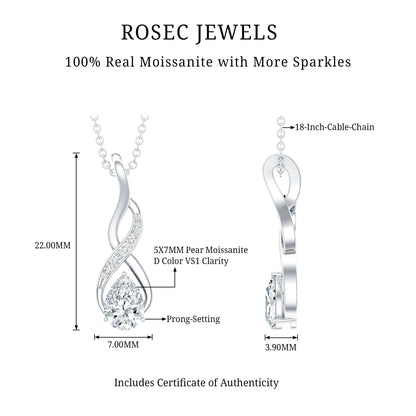 Certified Pear Shape Moissanite Infinity Pendant for Women