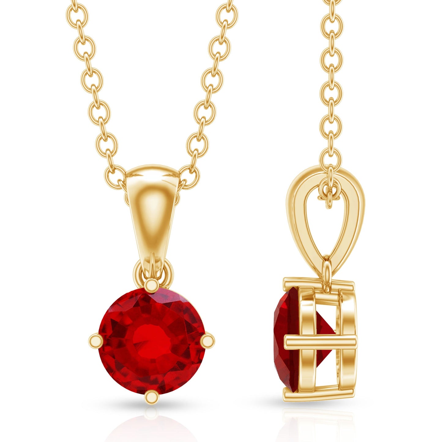 Womens Lab Grown Ruby Solitaire Necklace with Chain