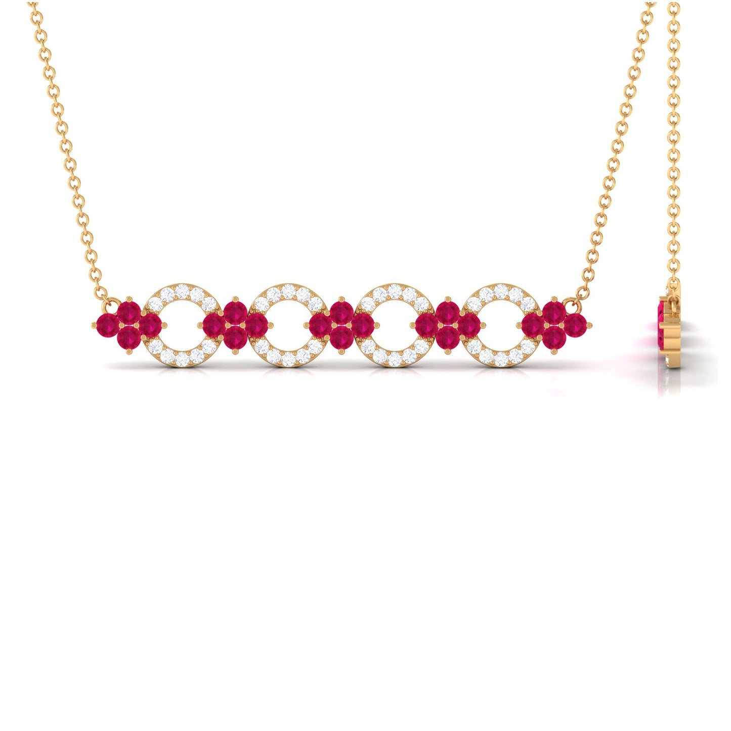 Genuine Ruby and Diamond Bridal Bar Necklace