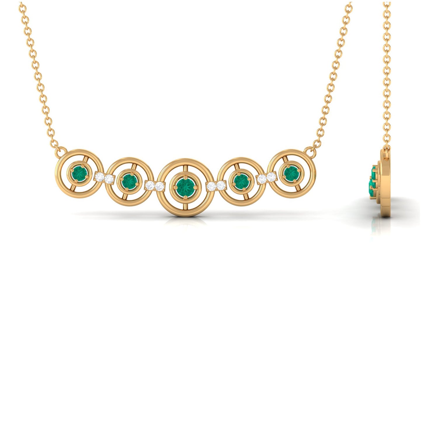 Contemporary Emerald Bar Necklace with Diamond