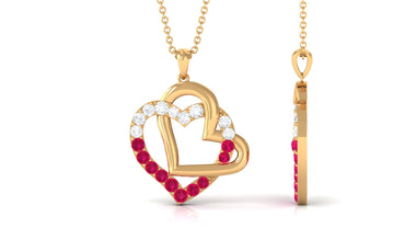Real Ruby and Moissanite Interlock Heart Pendant