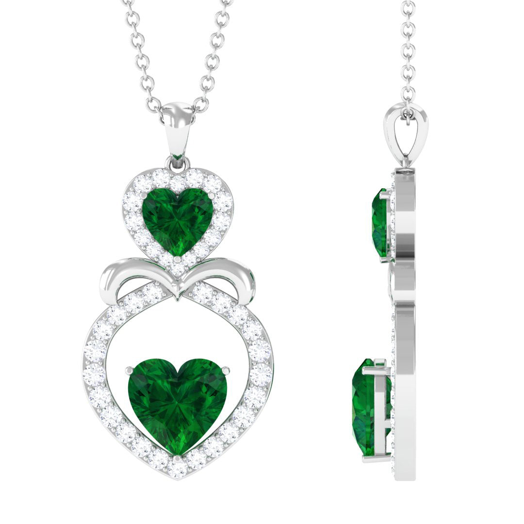 Designer Lab Created Emerald and Diamond Heart Infinity Pendant