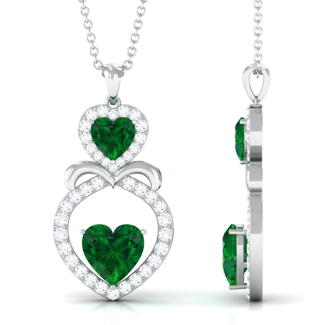 Designer Lab Created Emerald and Diamond Heart Infinity Pendant
