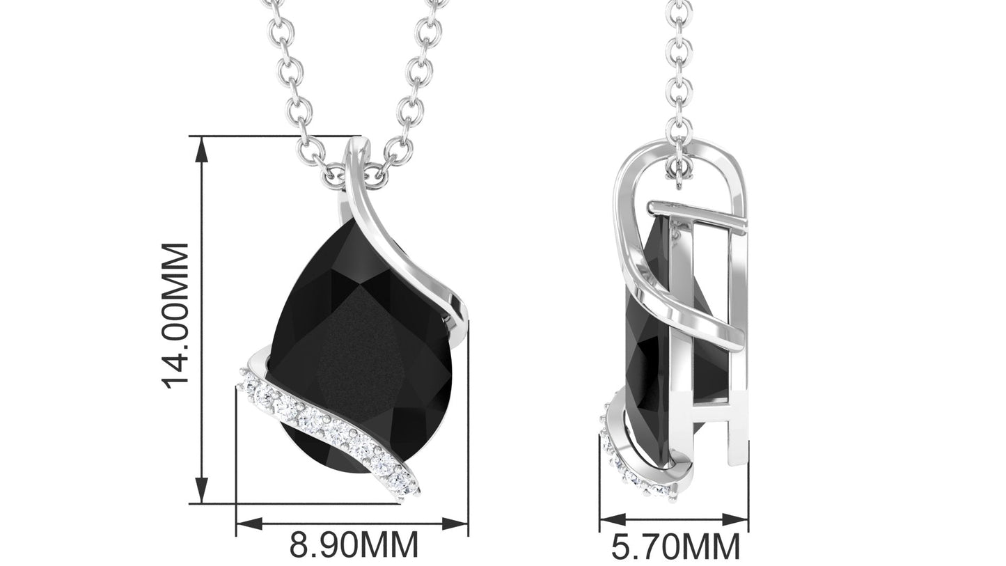 Natural 1.75 Carat Pear Shape Black Spinel Pendant Necklace with Diamond