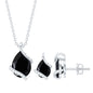 Pear Shaped Black Spinel and Moissanite Teardrop Necklace Earrings Set