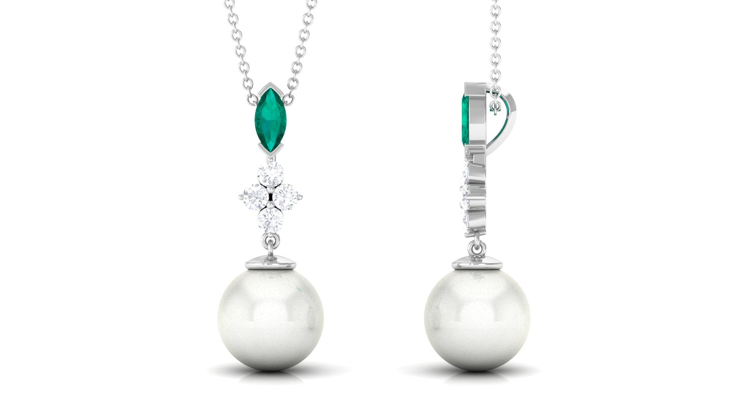 8 Carat Cultured Freshwater Pearl Pendant with Emerald and Diamond