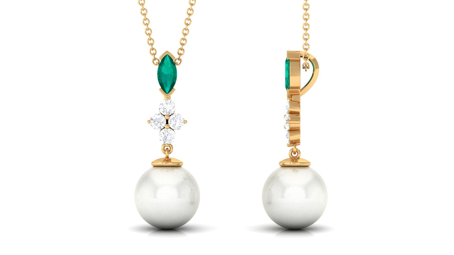 8 Carat Cultured Freshwater Pearl Pendant with Emerald and Diamond
