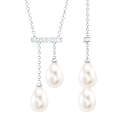 Genuine Freshwater Pearl and Diamond Bar Drop Necklace with Certificate