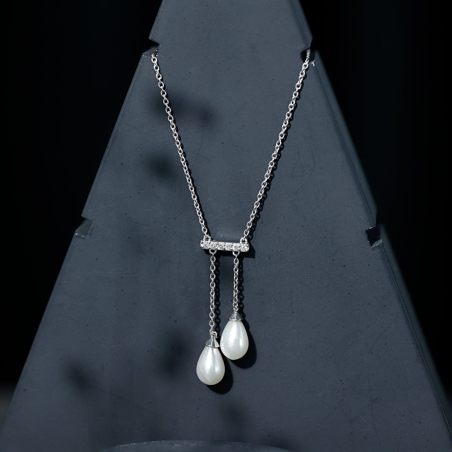 Genuine Freshwater Pearl and Diamond Bar Drop Necklace with Certificate
