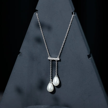 Genuine Freshwater Pearl and Diamond Bar Drop Necklace with Certificate