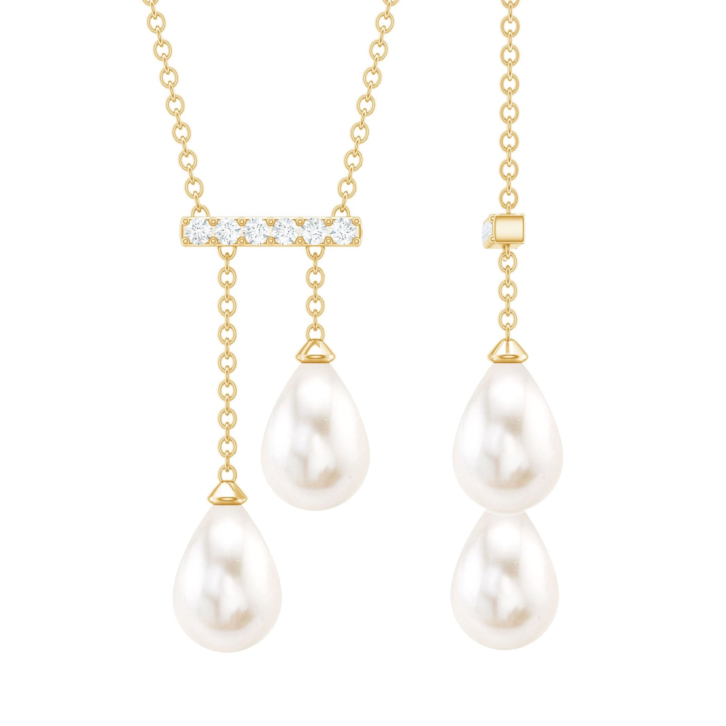 Genuine Freshwater Pearl and Diamond Bar Drop Necklace with Certificate