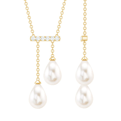 Genuine Freshwater Pearl and Diamond Bar Drop Necklace with Certificate