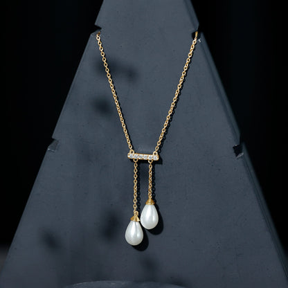 Genuine Freshwater Pearl and Diamond Bar Drop Necklace with Certificate