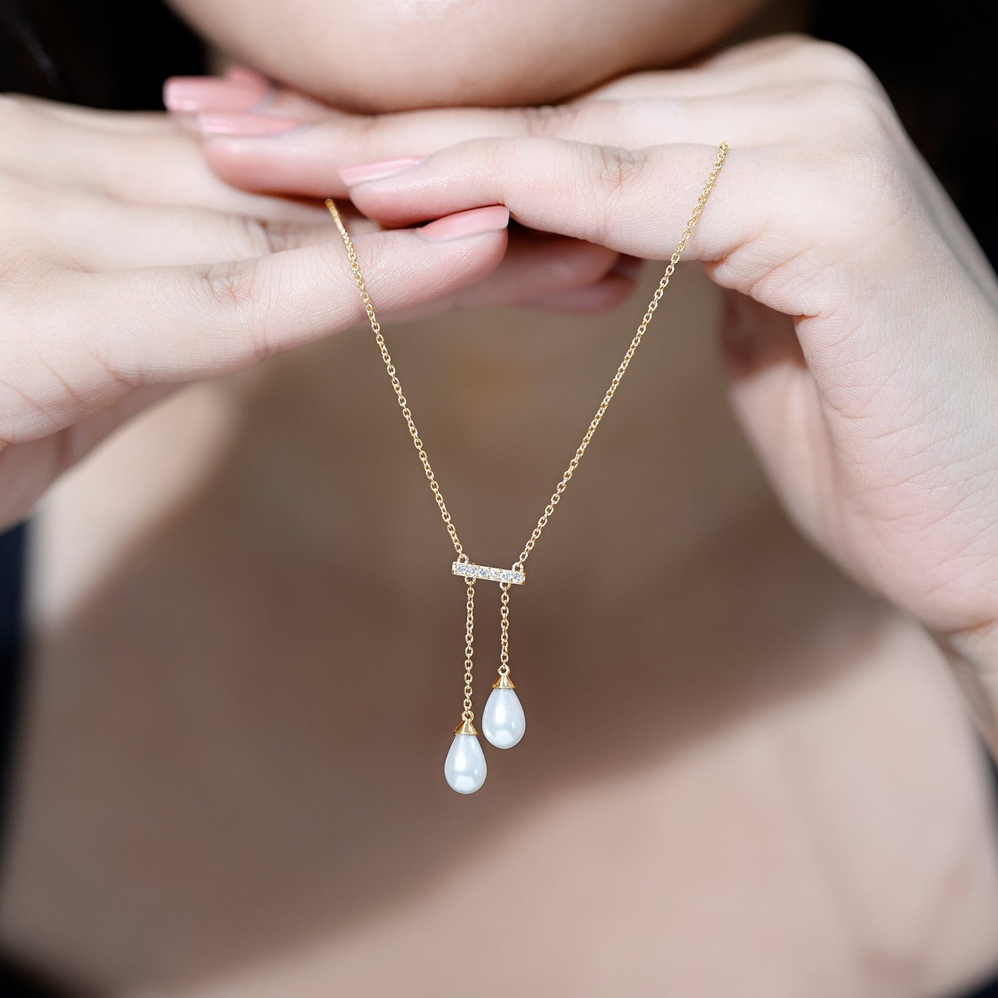 Genuine Freshwater Pearl and Diamond Bar Drop Necklace with Certificate