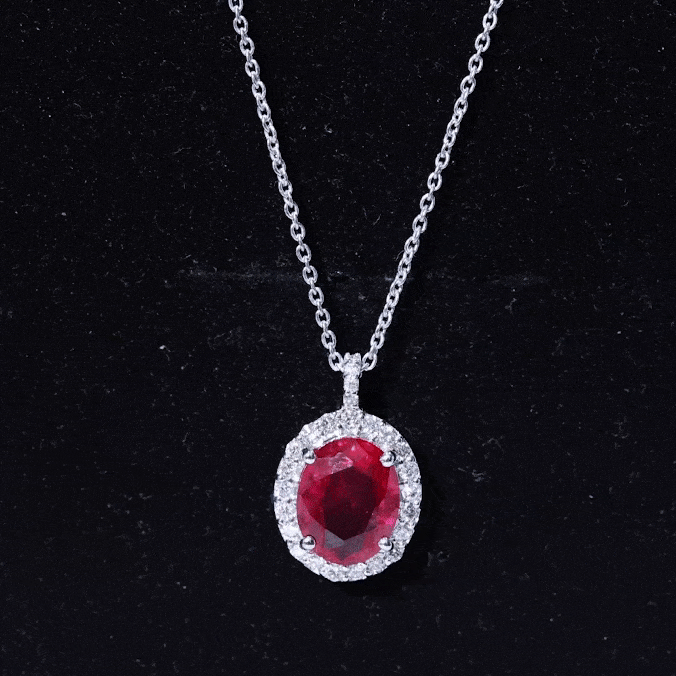 4 Carat Lab Created Ruby and Diamond Bridal Necklace with Chain