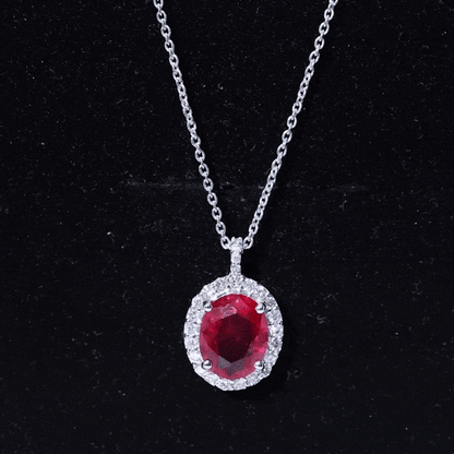 4 Carat Lab Created Ruby and Diamond Bridal Necklace with Chain