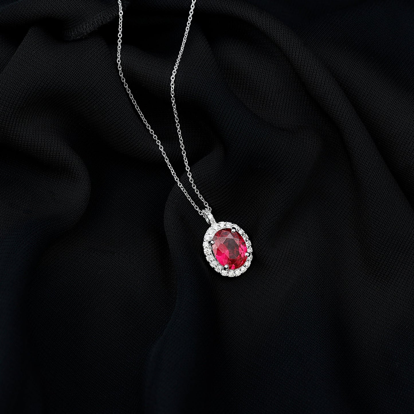 4 Carat Lab Created Ruby and Diamond Bridal Necklace with Chain