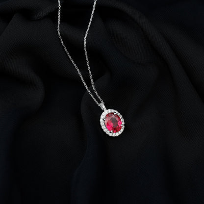 4 Carat Lab Created Ruby and Diamond Bridal Necklace with Chain