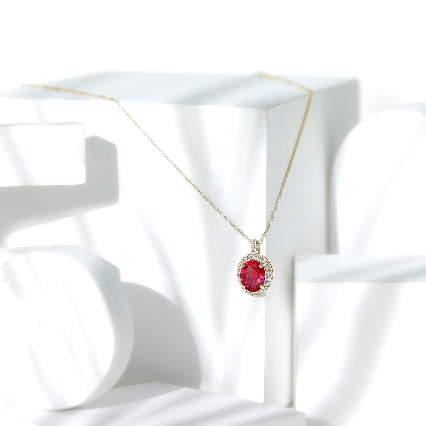 4 Carat Lab Created Ruby and Diamond Bridal Necklace with Chain