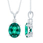 Oval Created Emerald and Moissanite Solitaire Pendant