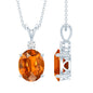 4 Carat Lab Grown Orange Sapphire Oval Pendant Necklace with Silver Chain