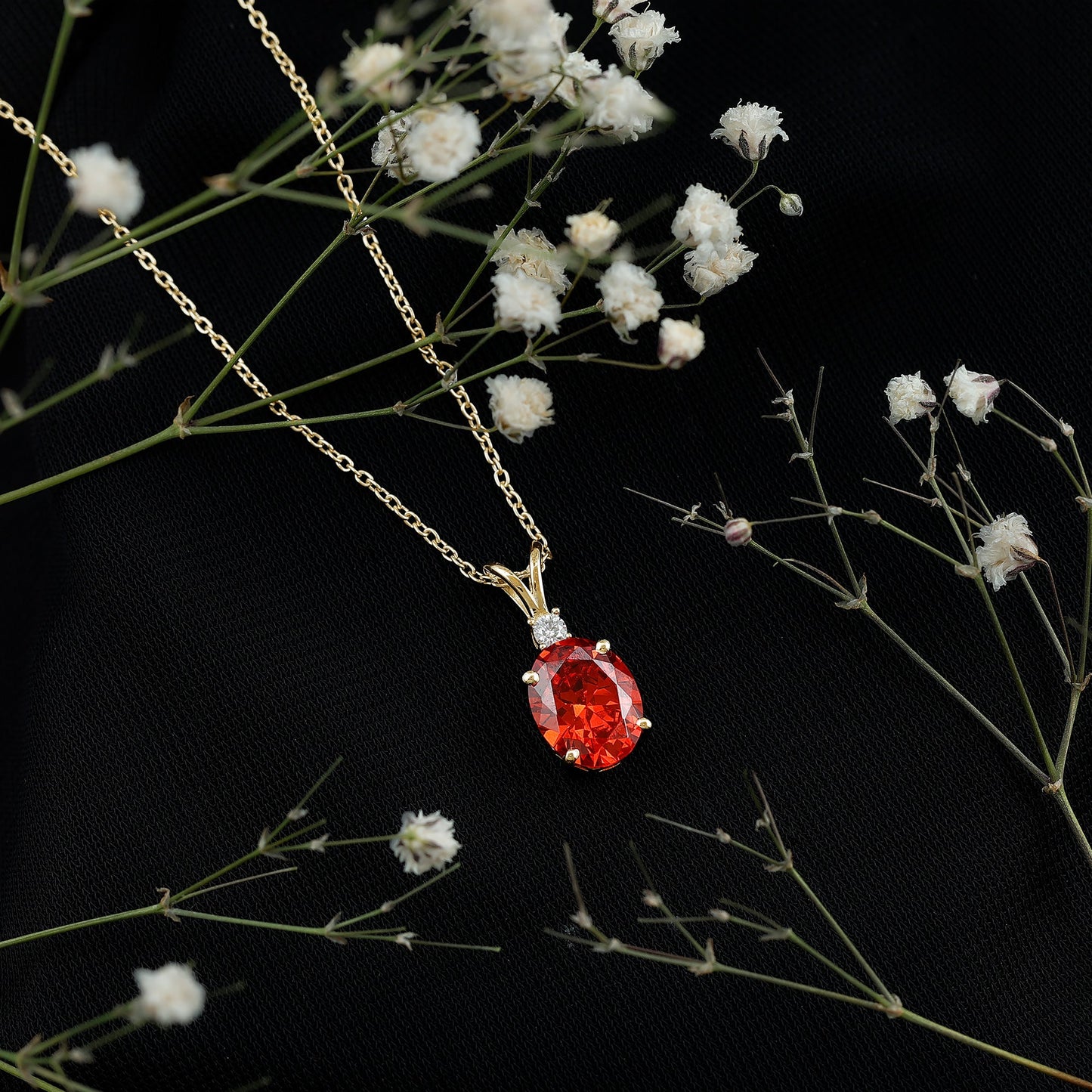 Oval Lab Created Orange Sapphire Solitaire Necklace with Chain