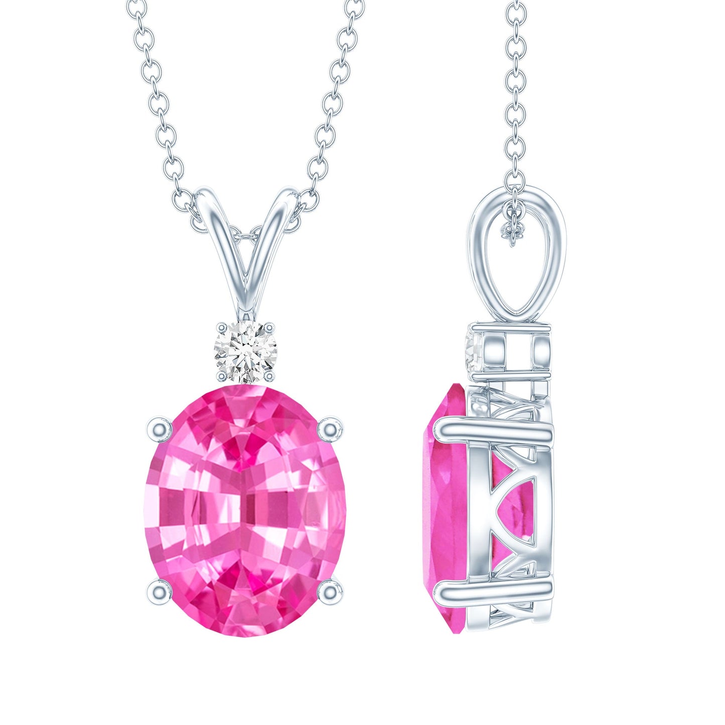 4 Carat Lab Created Pink Sapphire Oval Necklace