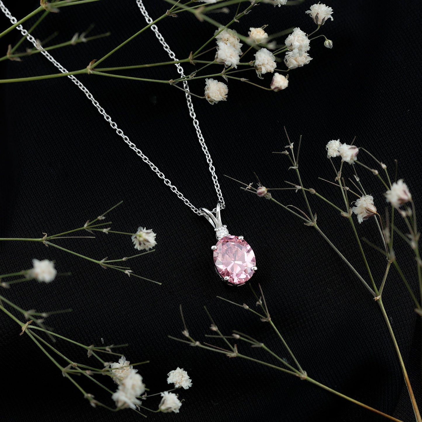 4 Carat Lab Created Pink Sapphire Oval Necklace