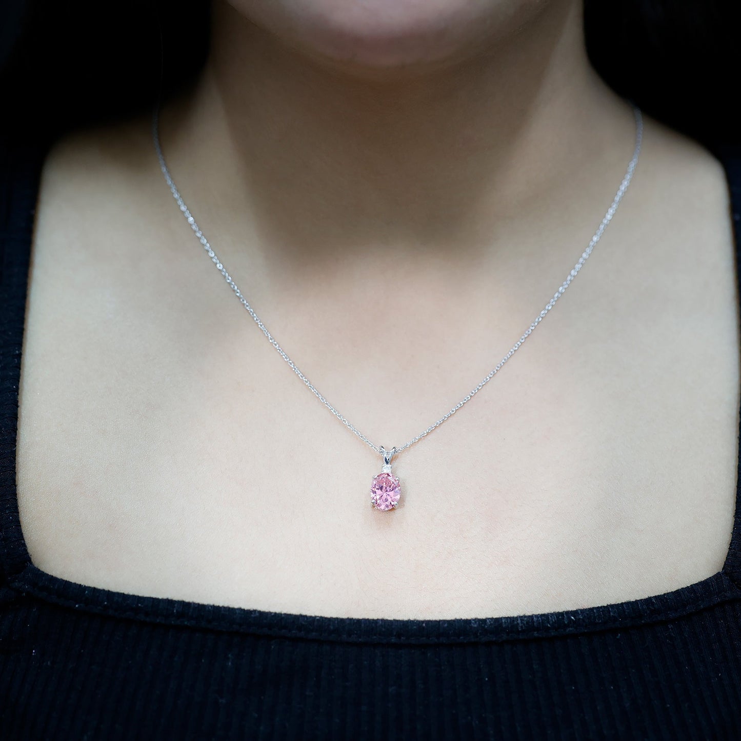 Certified 4 Carat Lab Grown Pink Sapphire Oval Necklace with Silver Chain