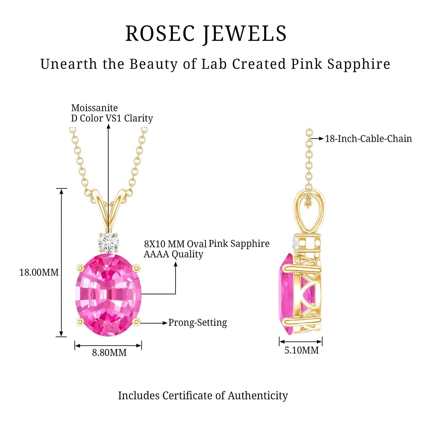 4 Carat Lab Created Pink Sapphire Oval Necklace