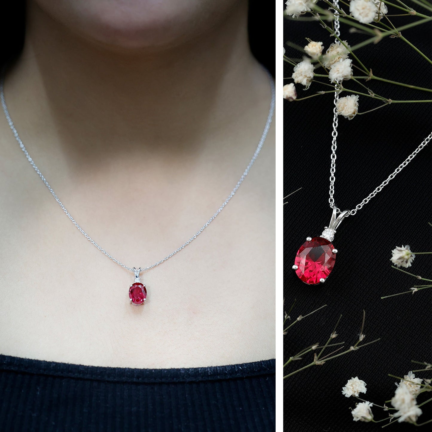 4 Carat Lab Created Ruby Bridal Necklace with Chain
