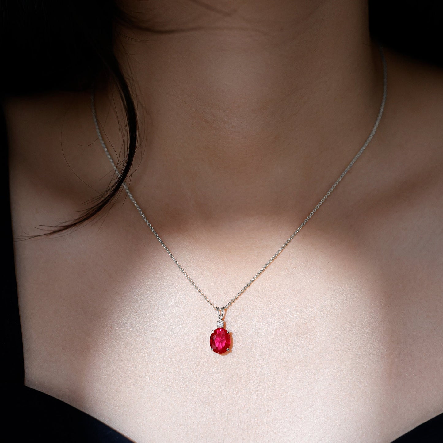 4 Carat Lab Created Ruby Bridal Necklace with Chain