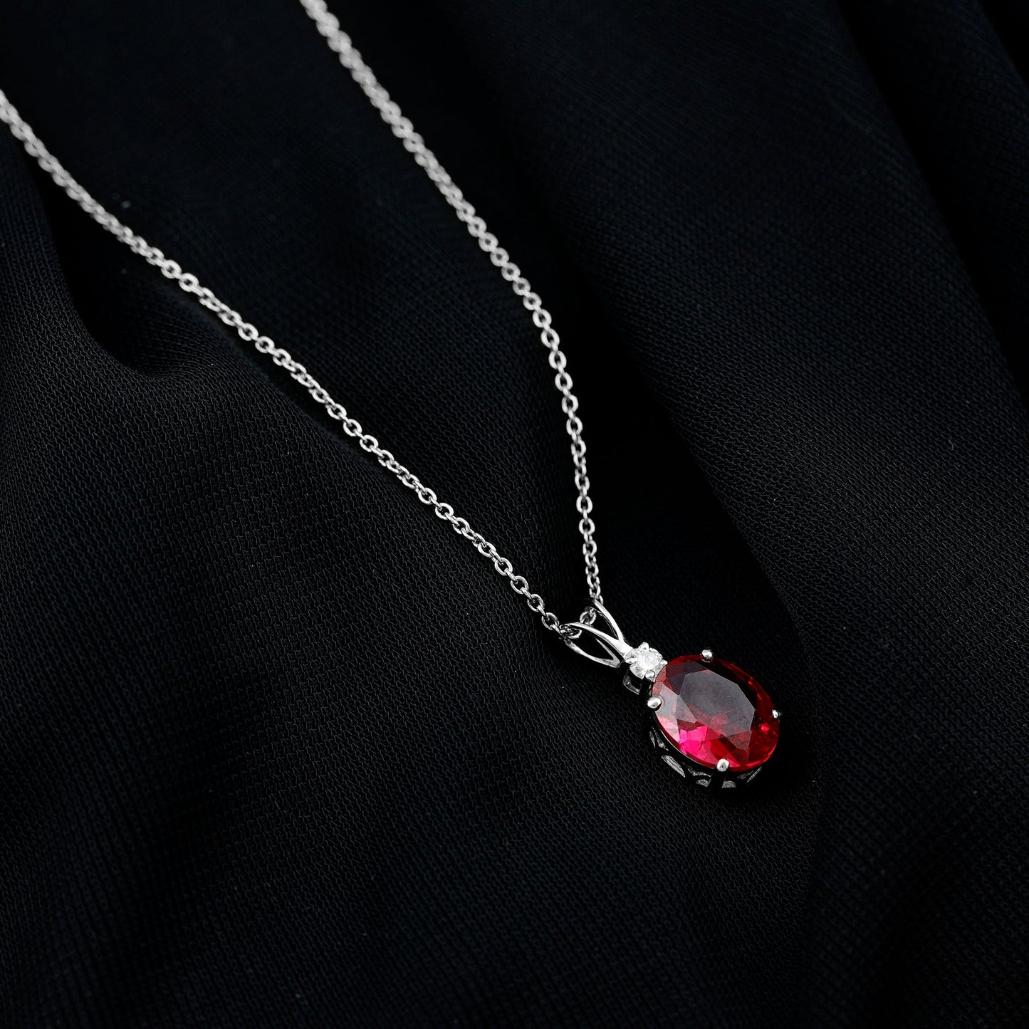 4 Carat Lab Created Ruby Bridal Necklace with Chain