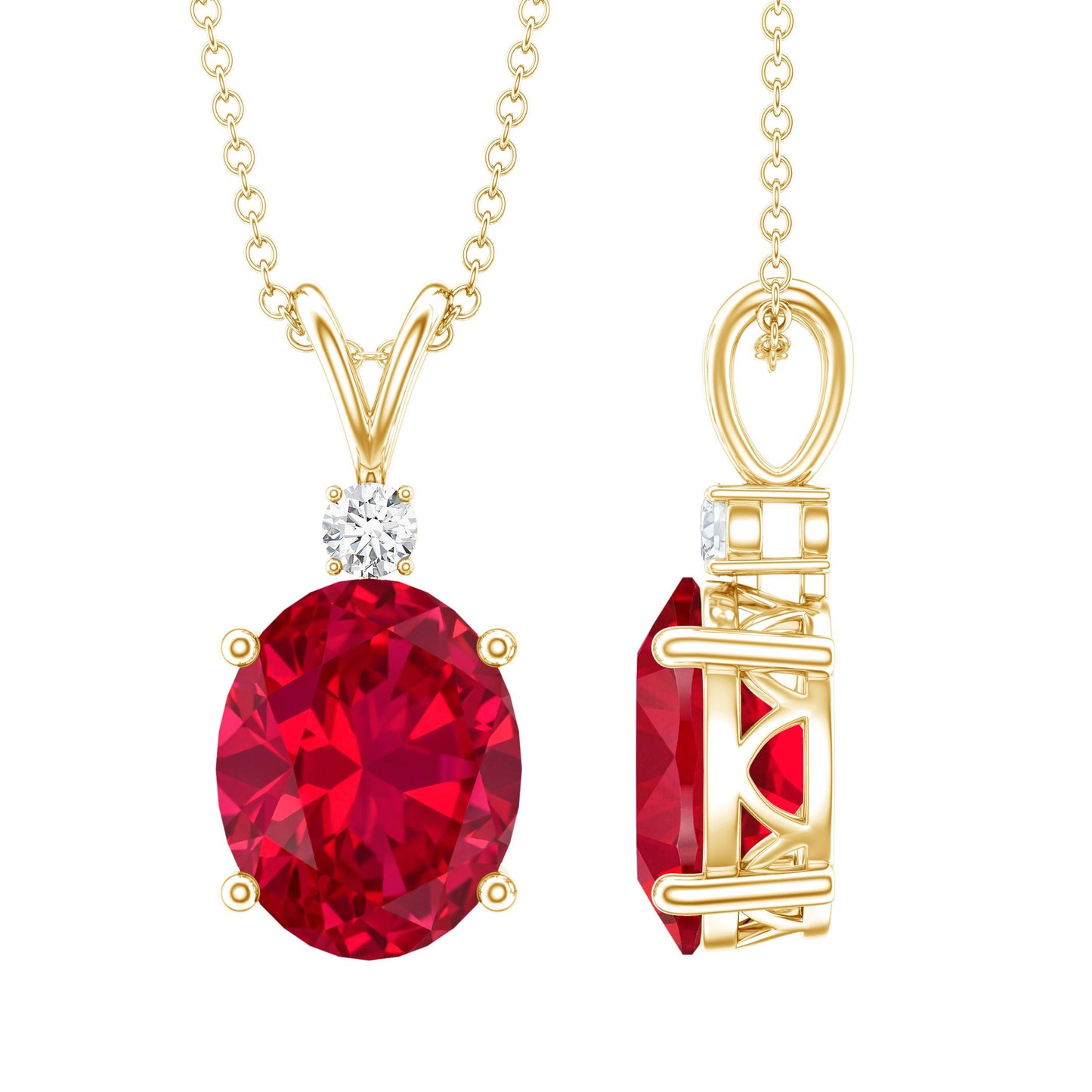 4 Carat Lab Created Ruby Bridal Necklace with Chain