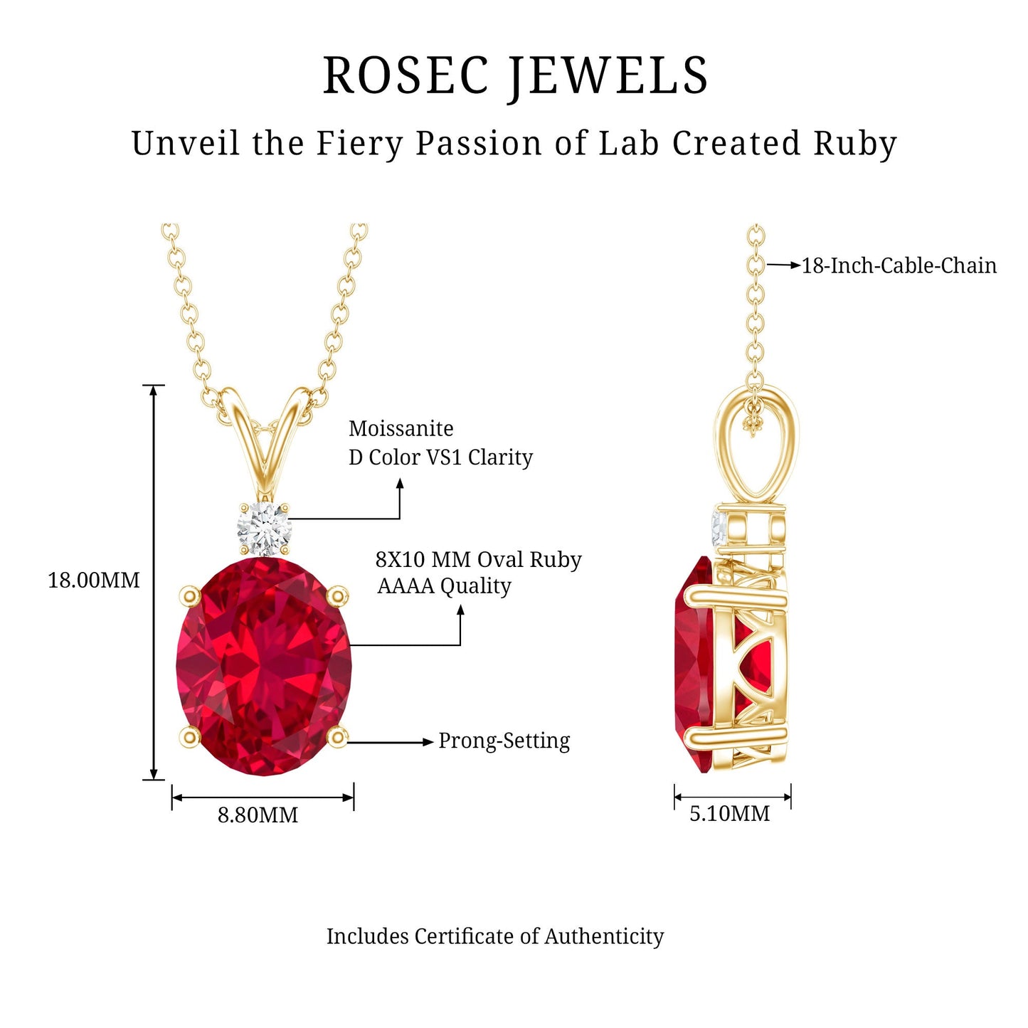 4 Carat Lab Created Ruby Bridal Necklace with Chain
