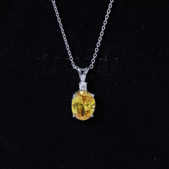 4 Carat Lab Grown Yellow Sapphire Oval Necklace with Silver Chain