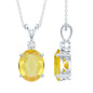 4 Carat Lab Grown Yellow Sapphire Oval Necklace with Silver Chain