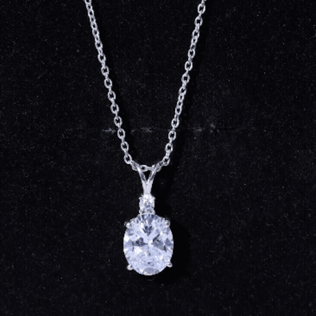 Certified 4 Carat Oval Cubic Zirconia Solitaire Necklace with Silver Chain